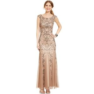 Adrianna Papell Cap-Sleeve Beaded Mermaid Gown